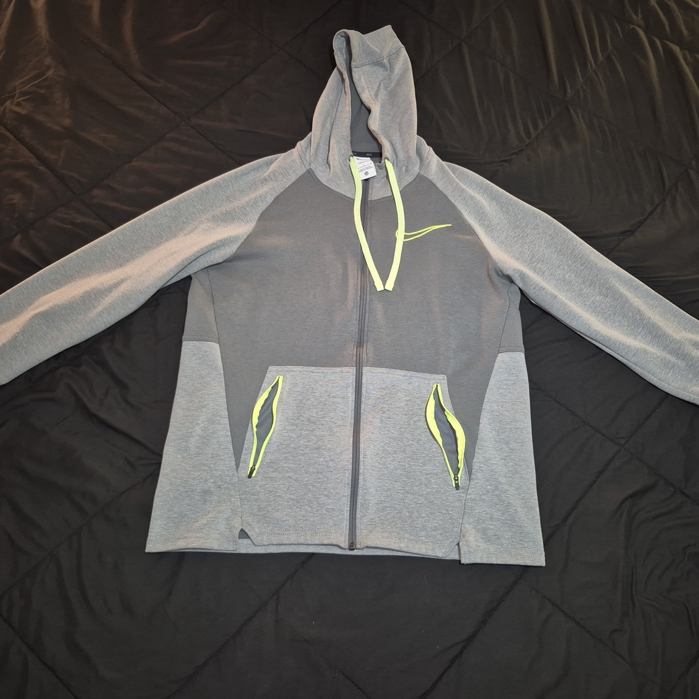 Nike Gray Hoodie with Neon Yellow Drawstrings
